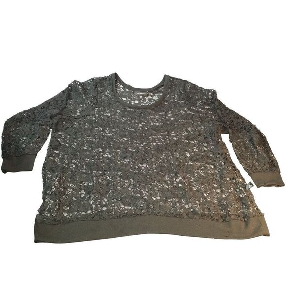 Lane Bryant Crochet Lace Top Women Sz 26‎ / 28 Black Floral Plus Size Boho - Picture 1 of 5